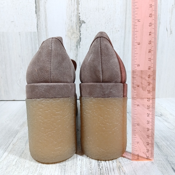 New Marc Fisher Taupe Suede Platform Loafers with Chunky Block Heel #533 - Picture 9 of 13